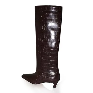 Stylish Vegan Leather Crocodile Knee High Boots