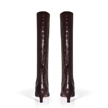 Stylish Vegan Leather Crocodile Knee High Boots