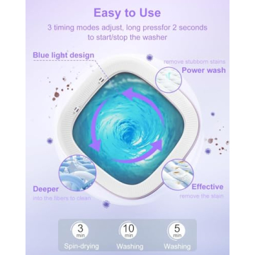 16L Portable Washing Machine, Foldable Small Washer with Spin Basket Laundry Machine, 3 Cleaning Mod...