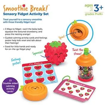 Learning Resources Smoothie Tea Break!™ Sensory Fidget Activity Set, Sensory Toys for Toddlers, Social Emotional Learning, Easter Basket Toys , Ages 3+,19 Pieces