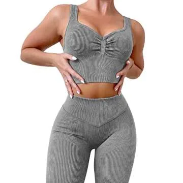 ABOCIW Seamless Ribbed Women Workout Set for Gym