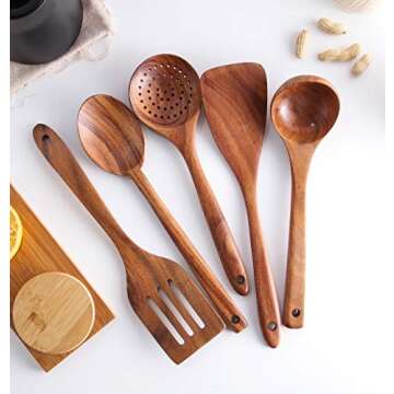 Healthy Cooking Utensils Set,Tmkit Wooden Cooking Tools - Natural Nonstick Hard Wood Spatula and Spo...