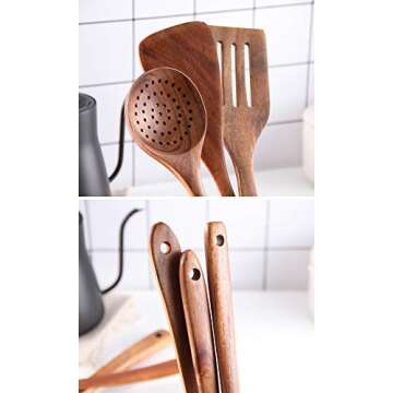Healthy Cooking Utensils Set,Tmkit Wooden Cooking Tools - Natural Nonstick Hard Wood Spatula and Spoons - Durable Eco-friendly and Safe Kitchen Cooking spoon (set of 5)