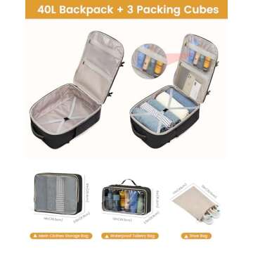 LOVEVOOK Large Travel Backpack for Women, Carry On Bag Flight Approved, 40L TSA Personal Item Travel Bag with 3 Packing Cubes, Waterproof 17 Inch Laptop Hiking Casual Backpack