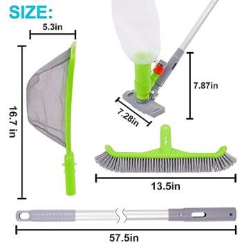 Sepetrel Deluxe Swimming Pool Cleaning Kit with Spa Jet Pool Vacuum Cleaner,Pool Brush, Semi-deep Skimmer Net & Adjustable 57.5-inch Pole,Ideal for Cleaning Above Ground Pools, Inflatable Pool