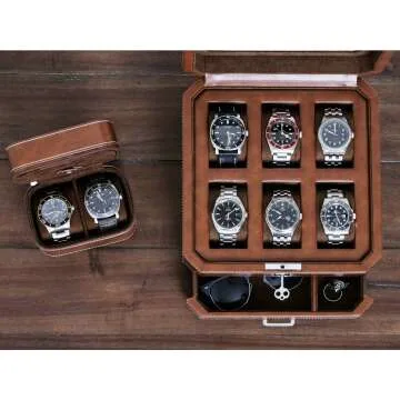 Leather Watch Box with Drawer - 6 Slot Organizer