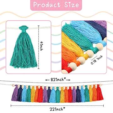 82 Inch Rainbow Tassel Garland - Colorful Boho Wall Hanging for Decor