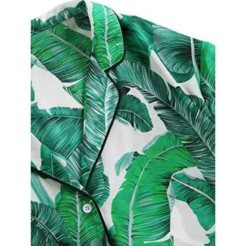 Floerns Women's Stylish Palm Leaf Pajama Set - Green L