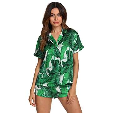 Floerns Women's Stylish Palm Leaf Pajama Set - Green L