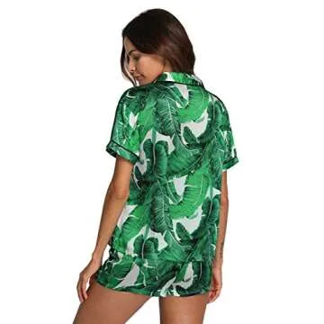Floerns Women's Stylish Palm Leaf Pajama Set - Green L