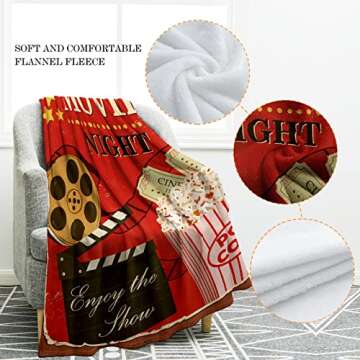 Jekeno Movie Clapboard Gifts Throw Blanket, Gifts for Women Men Movie Lover, Theater Home Film Cinema Decor Popcorn Gifts for Adult Boy Girl Director, Christmas Birthday Valentines Day Acting Gift