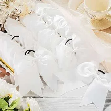 Yunlly 50 Pcs White Cheer Bows 8 Inch Large Hair Bows for Cheerleaders Ponytail Holder Elastic Band Hair Bow Ties for Teen Girls College Sports Cheerleading Accessories