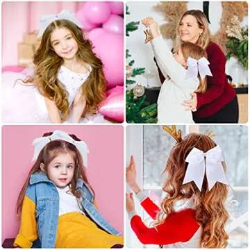 Yunlly 50 Pcs White Cheer Bows 8 Inch Large Hair Bows for Cheerleaders Ponytail Holder Elastic Band Hair Bow Ties for Teen Girls College Sports Cheerleading Accessories