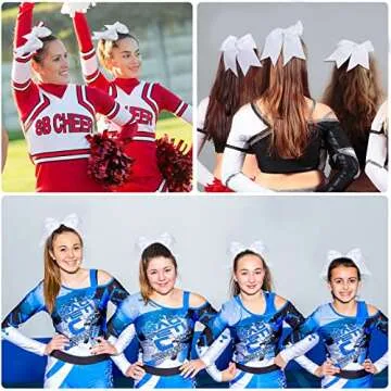 Yunlly 50 Pcs White Cheer Bows 8 Inch Large Hair Bows for Cheerleaders Ponytail Holder Elastic Band Hair Bow Ties for Teen Girls College Sports Cheerleading Accessories