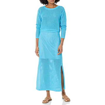 The Drop Women's Asher Crochet Pullover Ocean Blue
