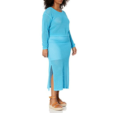 The Drop Women's Asher Crochet Pullover Ocean Blue