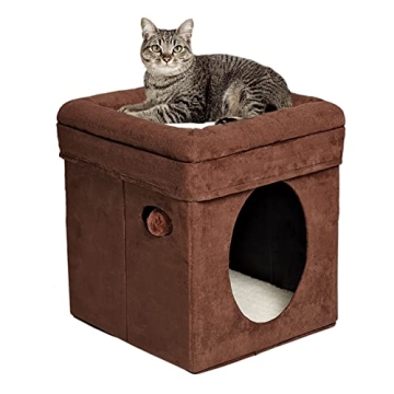 MidWest Homes for Pets 137-BR 'The Original' Curious Cat Cube, Cat House / Cat Condo in Brown Faux S...