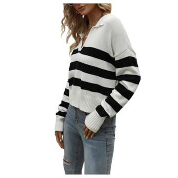 Casual Women’s V Neck Striped Pullover Sweater
