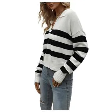 Casual Women’s V Neck Striped Pullover Sweater