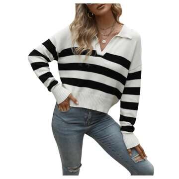 Casual Women’s V Neck Striped Pullover Sweater