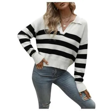 Casual Women’s V Neck Striped Pullover Sweater