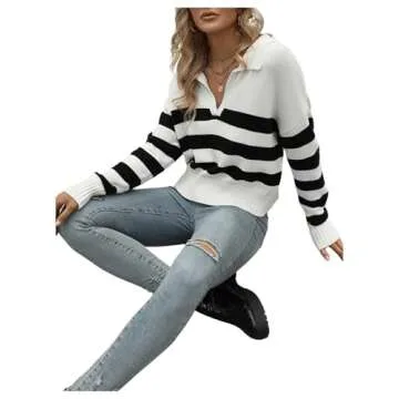 Casual Women’s V Neck Striped Pullover Sweater