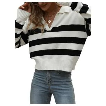 Casual Women’s V Neck Striped Pullover Sweater