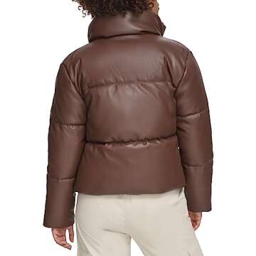 Levi's Women's Vegan Leather Quilted Short Puffer Jacket, Chocolate Brown
