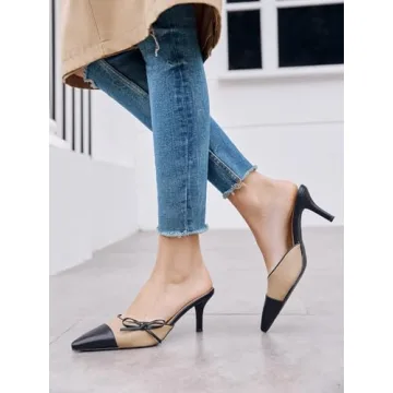 Coutgo Women's Bow Tie Mules Heels - Chic and Comfortable