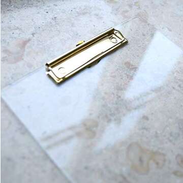 UNIQOOO Thick Clear Acrylic Clipboard with Shiny Gold Finish Clip, Perfect for Modern Arts Lover, Fashion and Style Expert, Calligrapher, Office, Seminars, Workshops, Home School, Classroom and Event