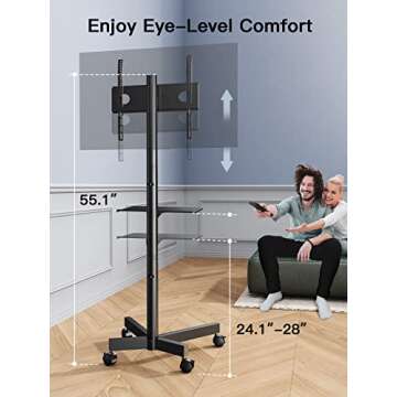 PERLESMITH Mobile TV Cart with Wheels for 23-60 Inch LCD LED OLED Flat Curved Screen Outdoor TVs Hei...