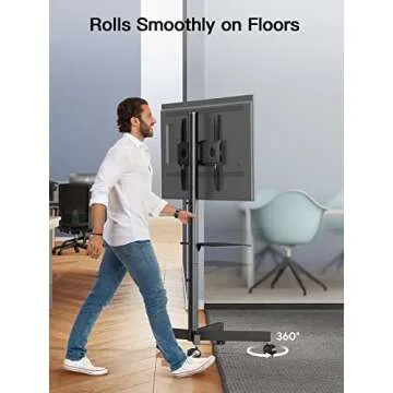 PERLESMITH Mobile TV Cart with Wheels for 23-60 Inch LCD LED OLED Flat Curved Screen Outdoor TVs Height Adjustable Shelf Floor Stand Holds up to 55lbs Monitor TV Holder with Tray Max VESA 400x400mm