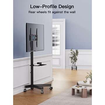 PERLESMITH Mobile TV Cart with Wheels for 23-60 Inch LCD LED OLED Flat Curved Screen Outdoor TVs Height Adjustable Shelf Floor Stand Holds up to 55lbs Monitor TV Holder with Tray Max VESA 400x400mm