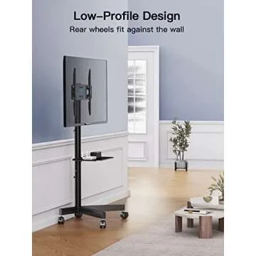 PERLESMITH Mobile TV Cart with Wheels for 23-60 Inch LCD LED OLED Flat Curved Screen Outdoor TVs Height Adjustable Shelf Floor Stand Holds up to 55lbs Monitor TV Holder with Tray Max VESA 400x400mm