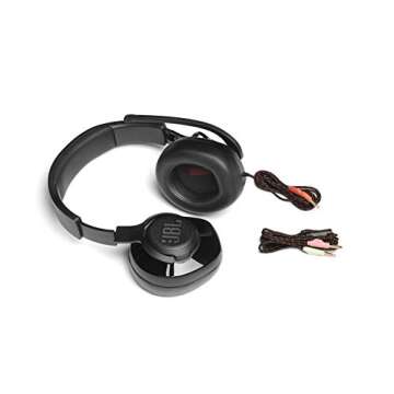 JBL Quantum 200 - Wired over-ear gaming headset with Voice focus directional flip-up mic and memory foam ear cushions (Black)