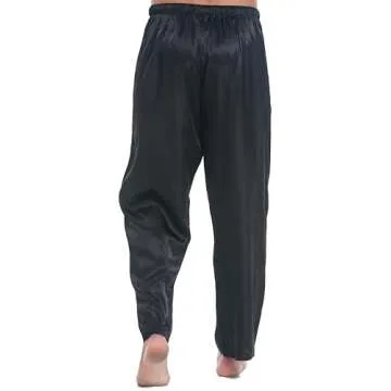 Lavenderi Mens Satin Pajama Pants, Long Pj Bottoms (Small, Black)