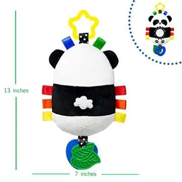 Kalianii Squish 'N Play Activity Toy Panda- Multi-Sensory Learning Baby Toy - Stroller Toy, Car Seat Toy, Tummy Time Toy, Teether Toy, Baby Gift - with Mirror, Rattle & Taggies