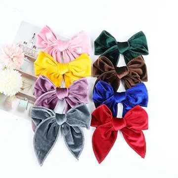 Cinaci 8 Pack Soft Velvet Big Bow Alligator Hair Clips Duckbill Barrettes Vintage Accessories for Baby Girls Toddlers Teens Kids Women