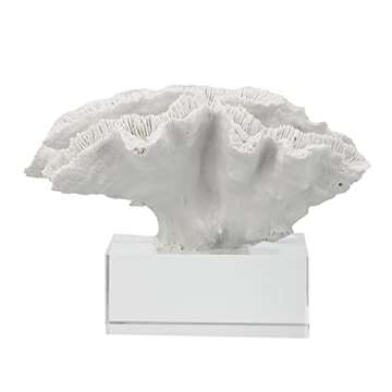 A&B Home Coral Sculpture - White Coral Figurine with Glass Base Centerpiece Table Décor, Beach Them...