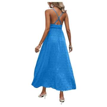 Milumia Women's Summer Crisscross Shirred Cami Dress Open Back Flare Hem A Line Long Dresses Blue X-...