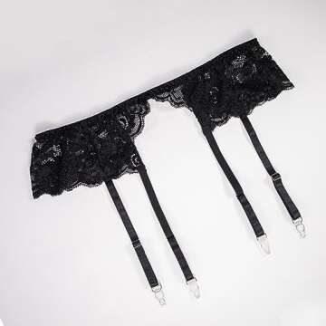 Lidogirl Women's Sultry Nights Garter Belt with Stockings Sheers Black