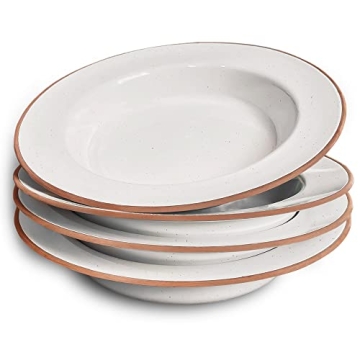 Mora Ceramic Wide Rimmed Soup Bowl Set of 4 - Perfect for Pasta, Salads, and Elegant Dining