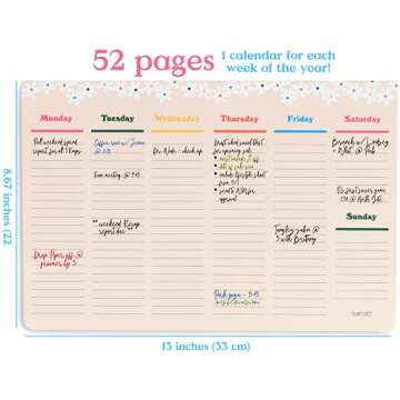 ban.do Weekly Planner Notepad, Desk Planner/Calendar Pad with 52 Sheets, Undated Weekly Desktop Calendar/Agenda (Pink/Green)