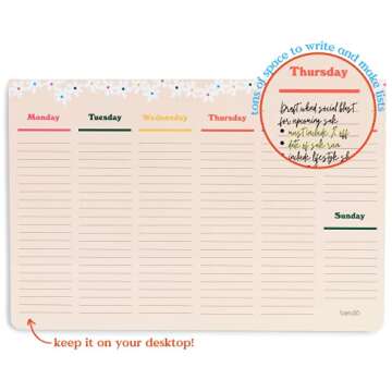 ban.do Weekly Planner Notepad, Desk Planner/Calendar Pad with 52 Sheets, Undated Weekly Desktop Calendar/Agenda (Pink/Green)