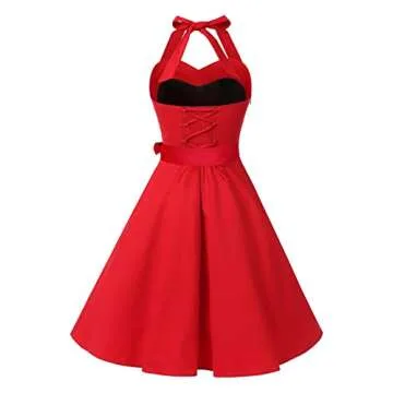 Topdress Women's Vintage Polka Audrey Dress 1950s Halter Retro Cocktail Dress Red XLarge