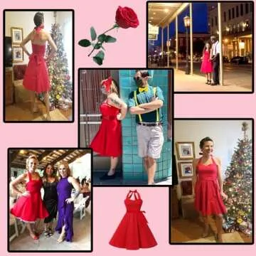 Topdress Women's Vintage Polka Audrey Dress 1950s Halter Retro Cocktail Dress Red XLarge
