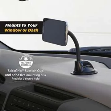 Scosche MAGWDM MagicMount Flex Neck Suction Cup Car Phone Mount for Dashboard/Windshield, 360° Adjustable Magnetic Head, Universal Cell Phone Holder Compatible with iPhone, Samsung & All Devices