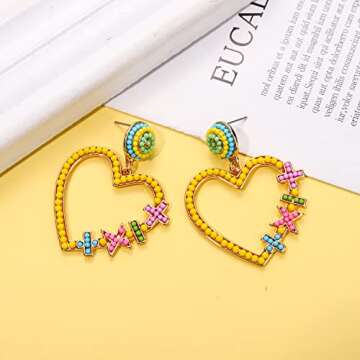 Vogueknock Teacher Earrings for Women Beaded Heart Math Dangle Earrings Students Back to School Jewe...