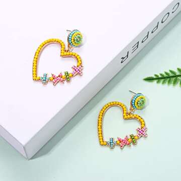 Vogueknock Teacher Earrings for Women Beaded Heart Math Dangle Earrings Students Back to School Jewelry Gifts for Teacher Yellow