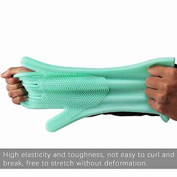 Y-LIFE Magic Wash Gloves, Reusable Silicone Dishwashing Gloves with Scrubbers for Kitchen, Bathroom Cleaning, Pet Hair Care, Car Washing, 2 Pair, Green